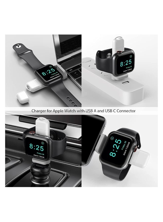 شاحن لاسلكي محمول لساعات آبل، شاحن سفر مغناطيسي سريع الشحن 2 في 1 مع توافق USB-A و USB-C لسلاسل 8 7 SE 6 5 4 3 2 (أبيض) - Image 5