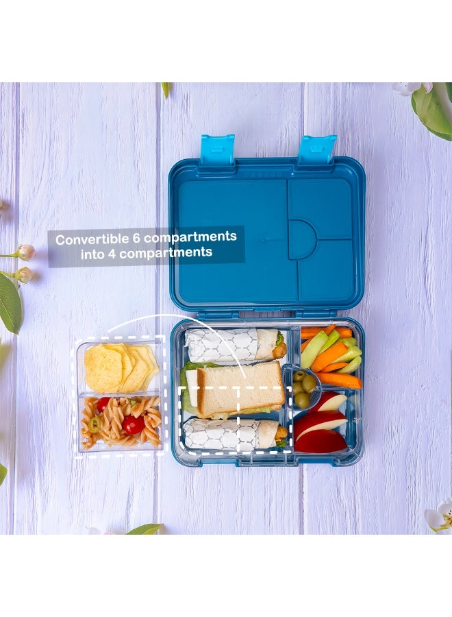 Eazy Kids Eazy Kids 6 & 4 Convertible Bento Lunch Box w/ Lunch Bag, Sandwich Cutter Set - T-Rex Blue - Image 4