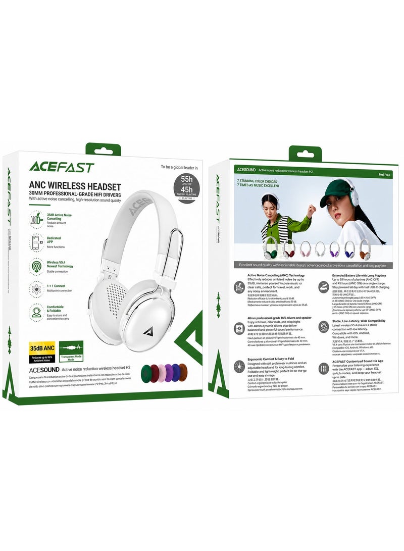 ACEFAST H7 Hybrid 35dB ANC Noise Reduction Headphone with Colorful Replaceable Earpads 30mm Speaker Wireless HiFi Audio Headset - Image 1