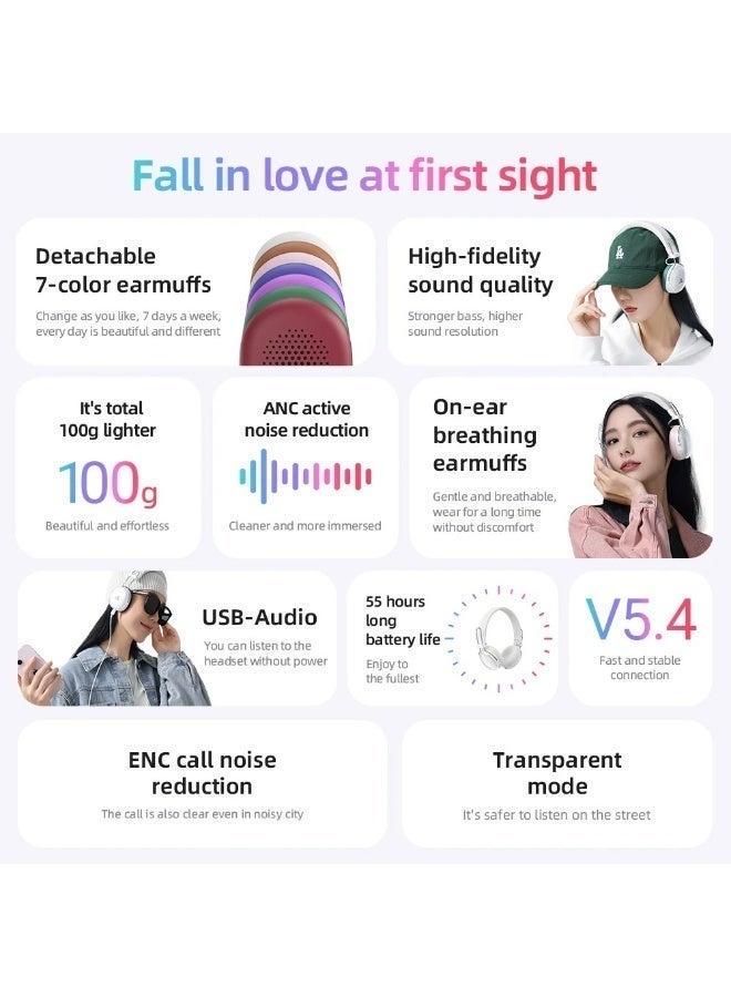 ACEFAST H7 Hybrid 35dB ANC Noise Reduction Headphone with Colorful Replaceable Earpads 30mm Speaker Wireless HiFi Audio Headset - Image 2