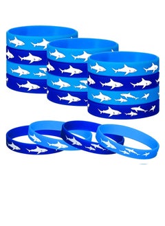 Sport Wristbands, 24 Pcs Blue Silicone Rubber Bracelets for Fitness Wearing Wristband with Shark Motif