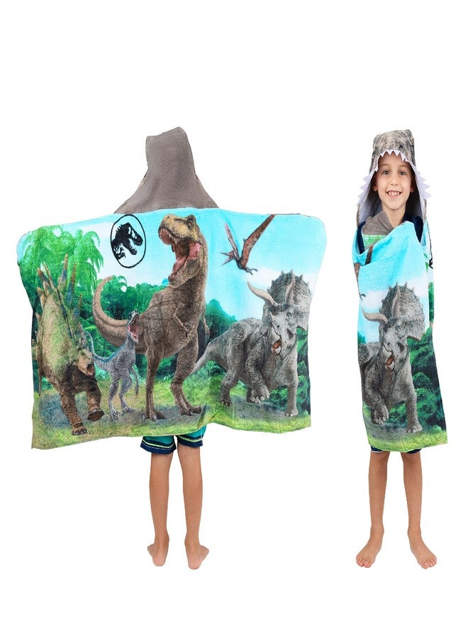 Franco Kids Bath and Beach Soft Cotton Terry Hooded Towel Wrap, 24 in x 50 in, Jurassic World - Image 1