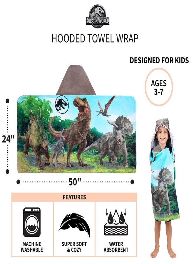 Franco Kids Bath and Beach Soft Cotton Terry Hooded Towel Wrap, 24 in x 50 in, Jurassic World - Image 5