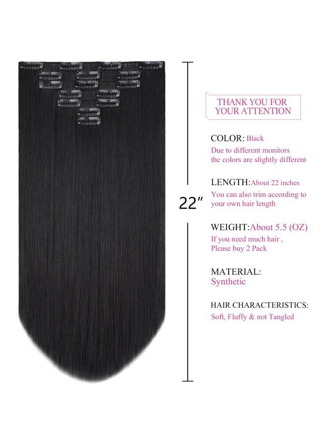 SYXLCYGG - Straight Hair Extension Black Clip Extensions 2pcs Synthetic 22" 5 OZ Hair Piece Women Fluffy¬ Tangled Girl Real - Image 1