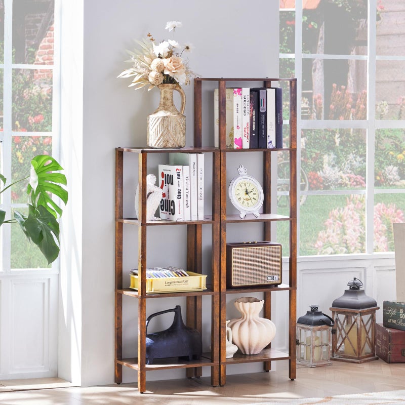 YUFAM 4 Tier Tall Wooden Bookshelf with Storage - Small Bookcase for Small Spaces, Shelf for Living Room, Office, Bedroom, Kitchen - Industrial Retro Brown Book Shelf - Image 4