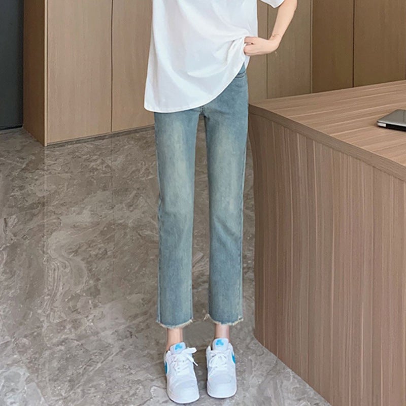 Elastic Maternity Denim Capris Breathable Casual Fashion blue - Image 1