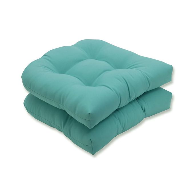 Pillow Perfect Pompeii Solid IndoorOutdoor Wicker Patio Seat Cushion Reversible Weather and Fade Resistant Round Corner 19 x 19 Blue 2 Count