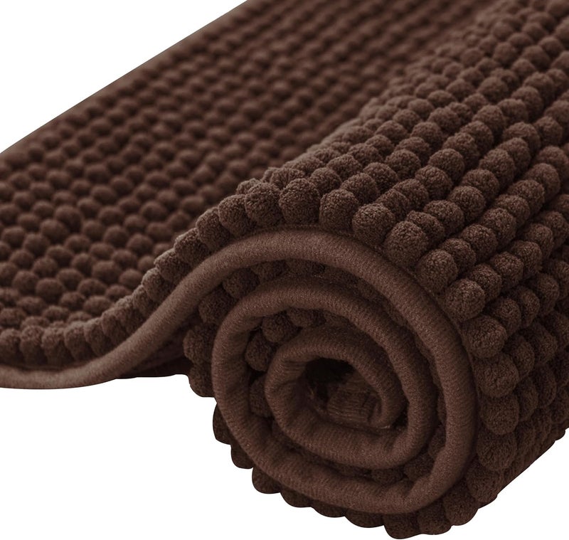 subrtex Bathroom Rugs Chenille Bath Rug Soft Short Plush Bath Mat Soft Shower Mat Water Absorbent Shower Mat Quick Dry Machine Washable(Chocolate,16" x 24") - Image 1