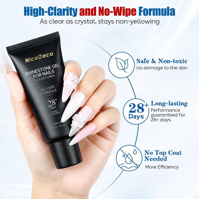 Nicedeco 30ml Diamond Adhesive Glue, Nail Glue for Rhinestones Gems Nail Art, Strong Bonding Quick Dry Crystal Clear Formula - Image 2