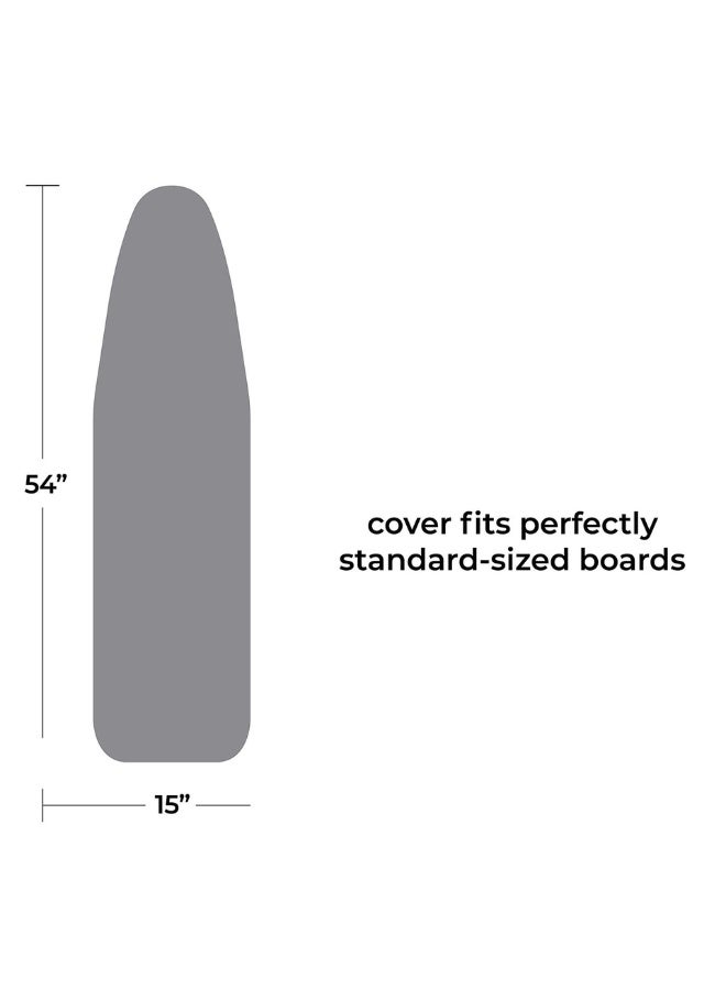 غطاء لوح الكي الفاخر XL - وسادة قطنية مقاومة للحرارة مع مشبك زنبركي مرن باللون الرمادي الفضي، مناسب لمقاس 15 × 54 بوصة - Image 3