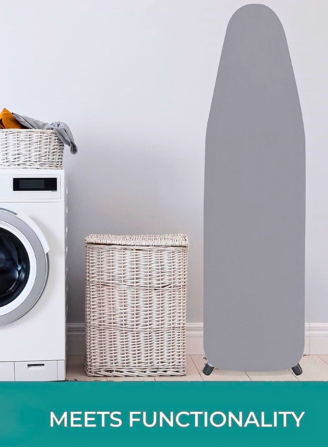 غطاء لوح الكي الفاخر XL - وسادة قطنية مقاومة للحرارة مع مشبك زنبركي مرن باللون الرمادي الفضي، مناسب لمقاس 15 × 54 بوصة - Image 4