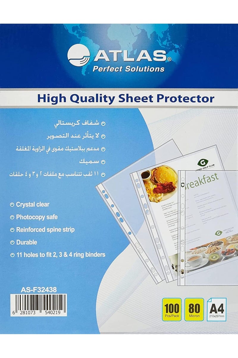 ATLAS A4 Glass Clear Pocket Protector - Box-80 Micron 100 Pieces - Image 1