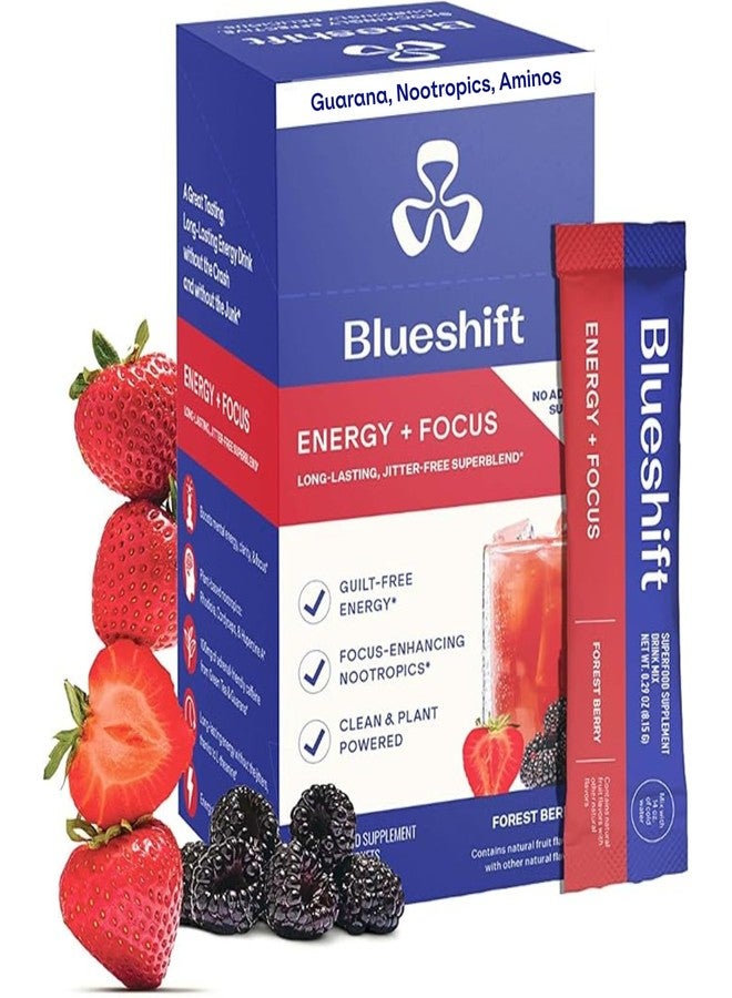 Blueshift بلوشيفت للطاقة والتركيز - مشروب طاقة نباتي فائق النظافة قليل الحلاوة للبالغين، مع الغوارانا والشاي الأخضر والرديولا والكافيين وفيتامينات ب لتحسين التركيز والصفاء الذهني، بدون سكر - أعواد بودرة (عبوة من 10 قطع) - Image 1