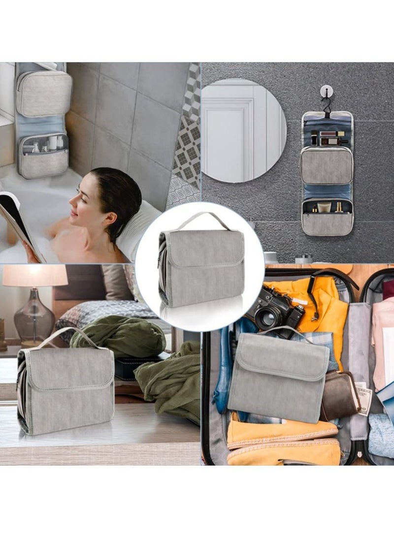 واي آند دي Hanging Toiletry Bag, Travel Wash Women Waterproof Folding Cosmetic Bags, Detachable Makeup Pouch with Sturdy Hook, Large Toilet Bags (Gray) - Image 3