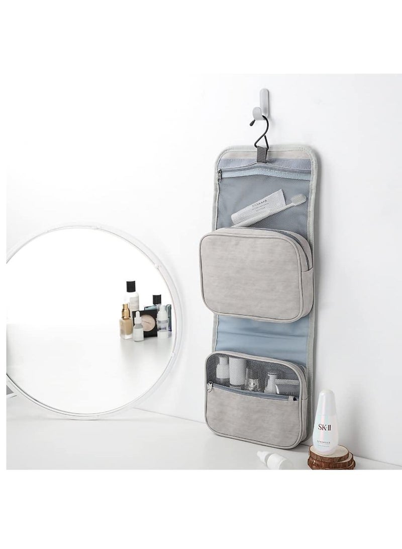 واي آند دي Hanging Toiletry Bag, Travel Wash Women Waterproof Folding Cosmetic Bags, Detachable Makeup Pouch with Sturdy Hook, Large Toilet Bags (Gray) - Image 2