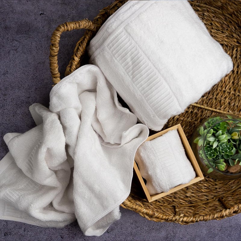 Mush Bamboo Towels Set | Ultra Soft, Absorbent and Antimicrobial 600 GSM (2 Bath Towel, 2 Hand Towel and 2 Face Towel) Perfect for Daily Use and Gifting (Navy & White) - Image 3