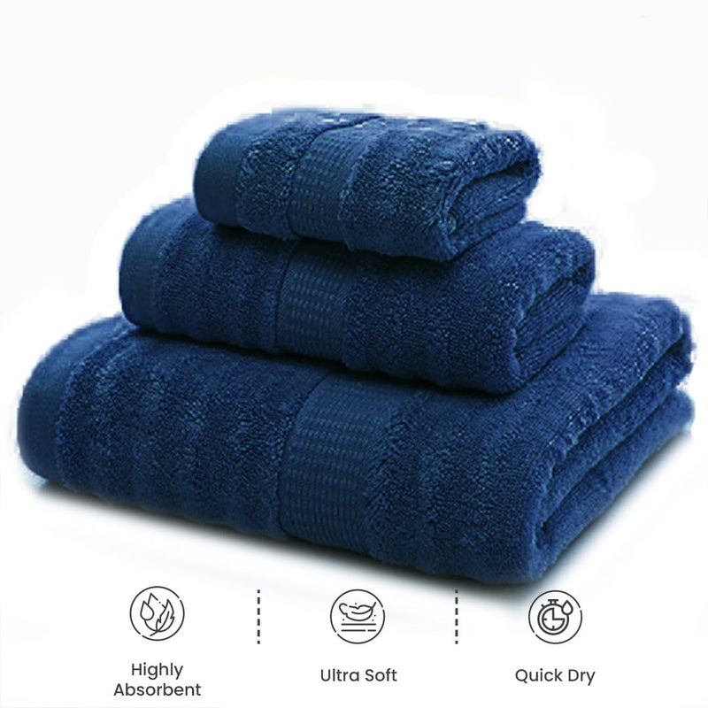 Mush Bamboo Towels Set | Ultra Soft, Absorbent and Antimicrobial 600 GSM (2 Bath Towel, 2 Hand Towel and 2 Face Towel) Perfect for Daily Use and Gifting (Navy & White) - Image 4