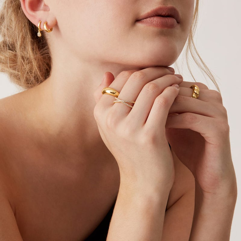 PAVOI 14K Gold Plated X Ring CZ Simulated Diamond Criss Cross Ring (7, Yellow) - Image 4