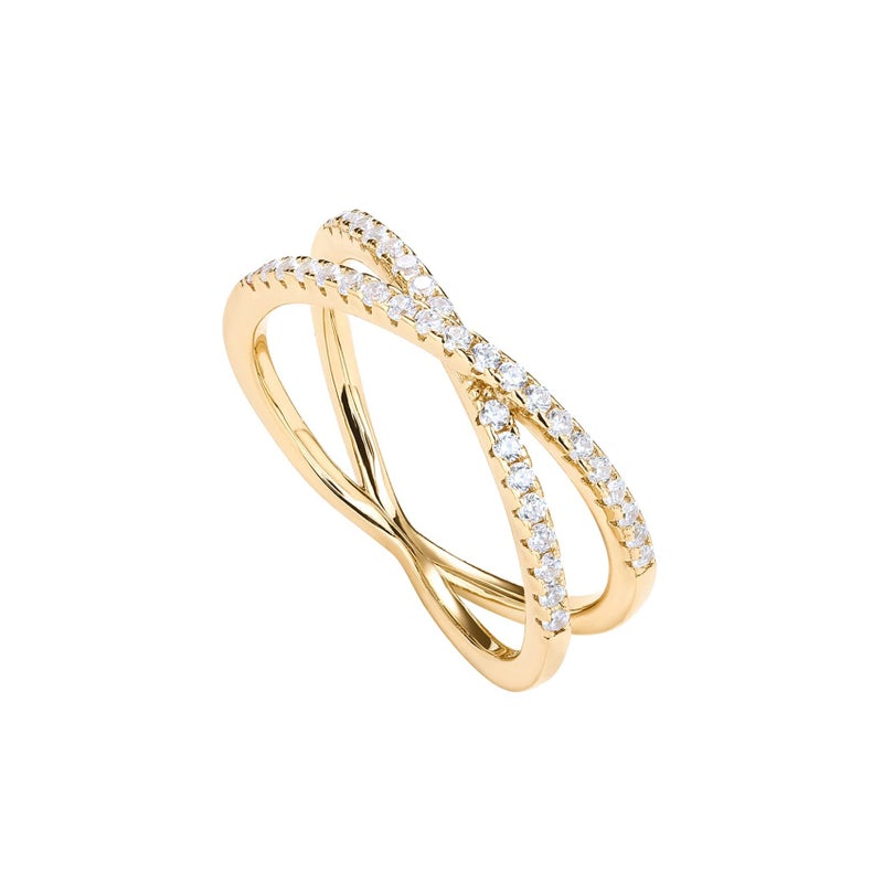 PAVOI 14K Gold Plated X Ring CZ Simulated Diamond Criss Cross Ring (7, Yellow) - Image 1
