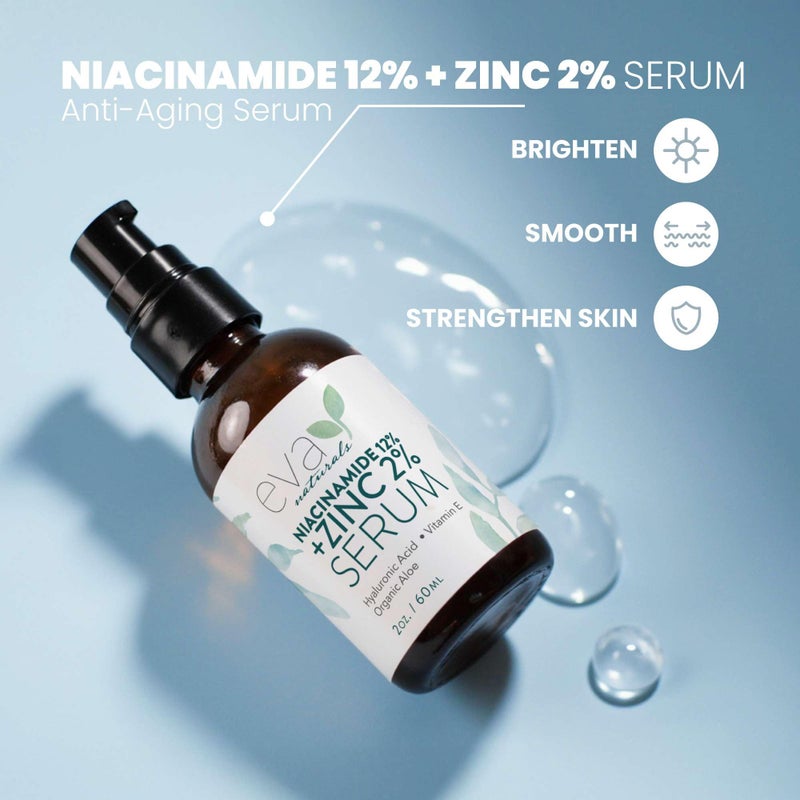 Eva Naturals Niacinamide 12% + Zinc Serum for Face â€“ Dark Spot Remover, Pore Minimizer, Redness Relief, Hydrating Vitamin B3 with Botanical Hyaluronic Acid, Anti-Aging Serum for Clear Skin (2 Pack) - Image 2