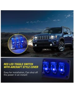 KASTWAVE 3 Gang Toggle Switch 12V Rocker Switch Panel with LED Light and Flip Cover, Heavy-Duty ON/Off Switch Plate 3 Pin SPST Rocker Switch for DIY, Home, Racing Car (Blue)  - Image 2