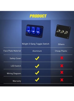 KASTWAVE 3 Gang Toggle Switch 12V Rocker Switch Panel with LED Light and Flip Cover, Heavy-Duty ON/Off Switch Plate 3 Pin SPST Rocker Switch for DIY, Home, Racing Car (Blue)  - Image 4