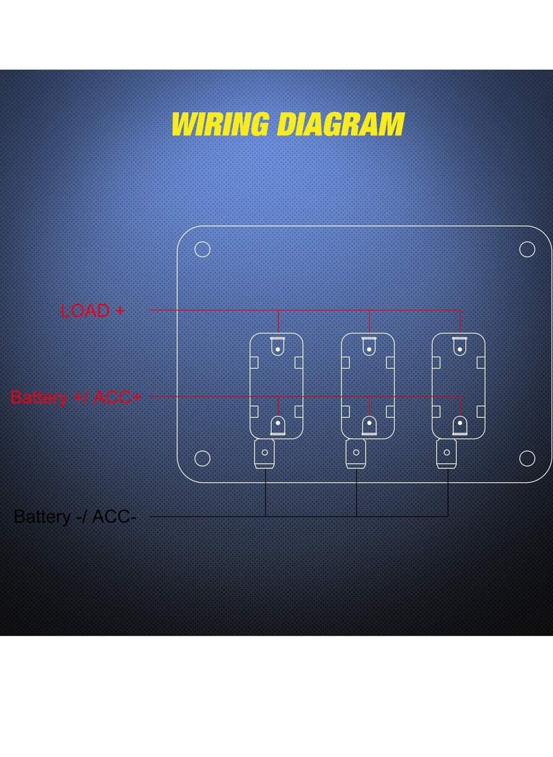 KASTWAVE - 3 Gang Toggle Switch 12V Rocker Switch Panel with LED Light and Flip Cover, Heavy-Duty ON/Off Switch Plate 3 Pin SPST Rocker Switch for DIY, Home, Racing Car (Blue) - Image 1