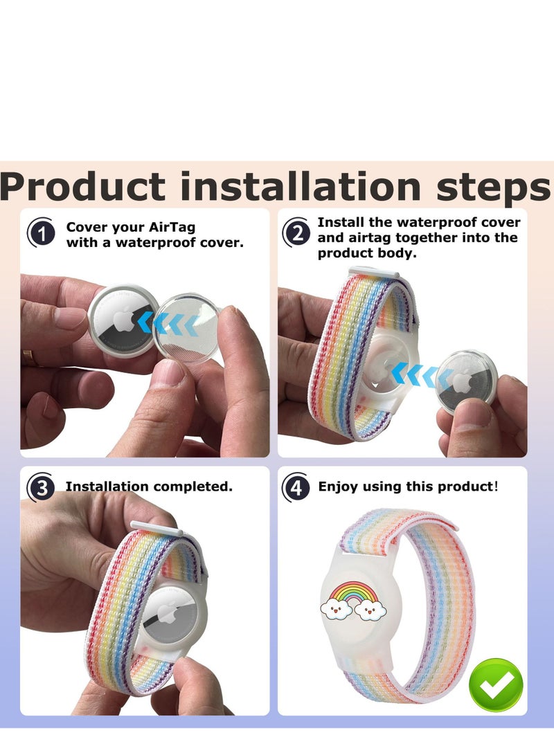2 حزمة أساور أطفال لتغليف AirTag - حامل AirTag كرتوني للأطفال، سوار AirTag nylon للأطفال، خفيف الوزن، مقاوم للماء، سوار ساعة بحزام غطاء AirTag للأطفال - Image 4