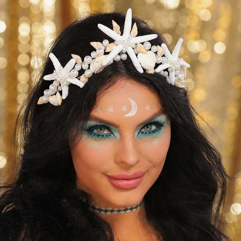 Catery Starfish Crown and Tiara Pearl Seashell Headband Beach Wedding Headpiece for Women and Brides