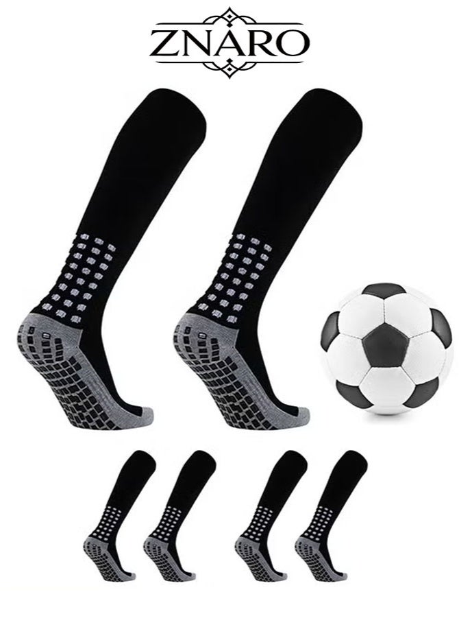 ZNARO 3 Pair Anti Slip Soccer Socks, Non Slip Grip Pads Football Basketball Socks, Knee High Compression Sports Socks for Men, Breathable Athletic Training Socks, Size 39-45 (Black) - Image 1