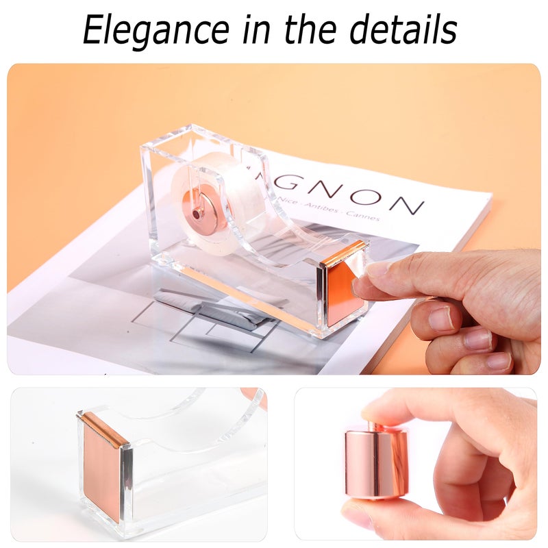 Famassi Rose Gold Desk Accessoriesï¼ŒOffice Supplies Set Acrylic Stapler Set Staple Remover, Tape Holder, 2 Ballpoint Pen, Scissor, Binder/Paper Clips and 1000pcs Staples. - Image 4