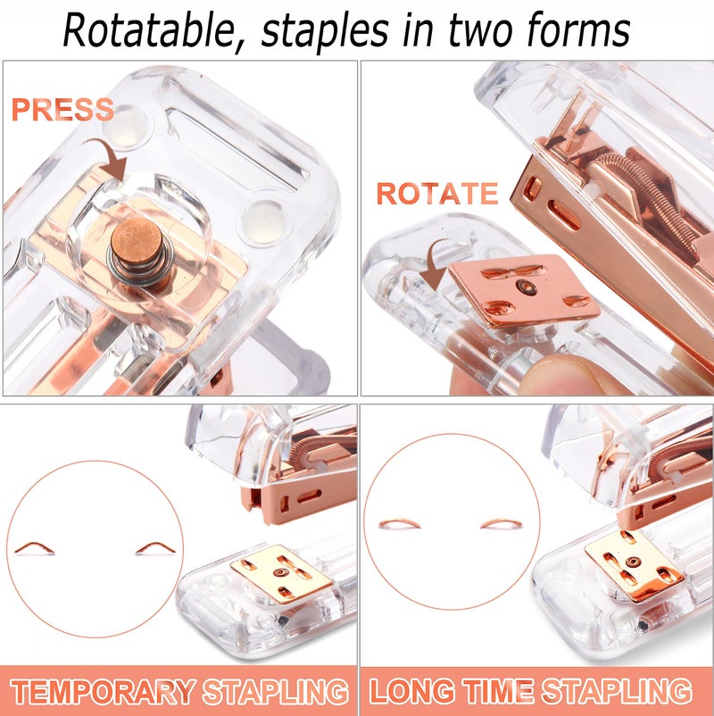 Famassi Rose Gold Desk Accessoriesï¼ŒOffice Supplies Set Acrylic Stapler Set Staple Remover, Tape Holder, 2 Ballpoint Pen, Scissor, Binder/Paper Clips and 1000pcs Staples. - Image 3