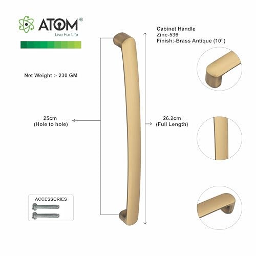 Atom 10.3 inch Zinc Cabinet Pull Handle | Antique Finish | Stylish Office & Wardrobe Handle | Kitchen Drawer Push Bar 536 | Pack of 2 - Image 5
