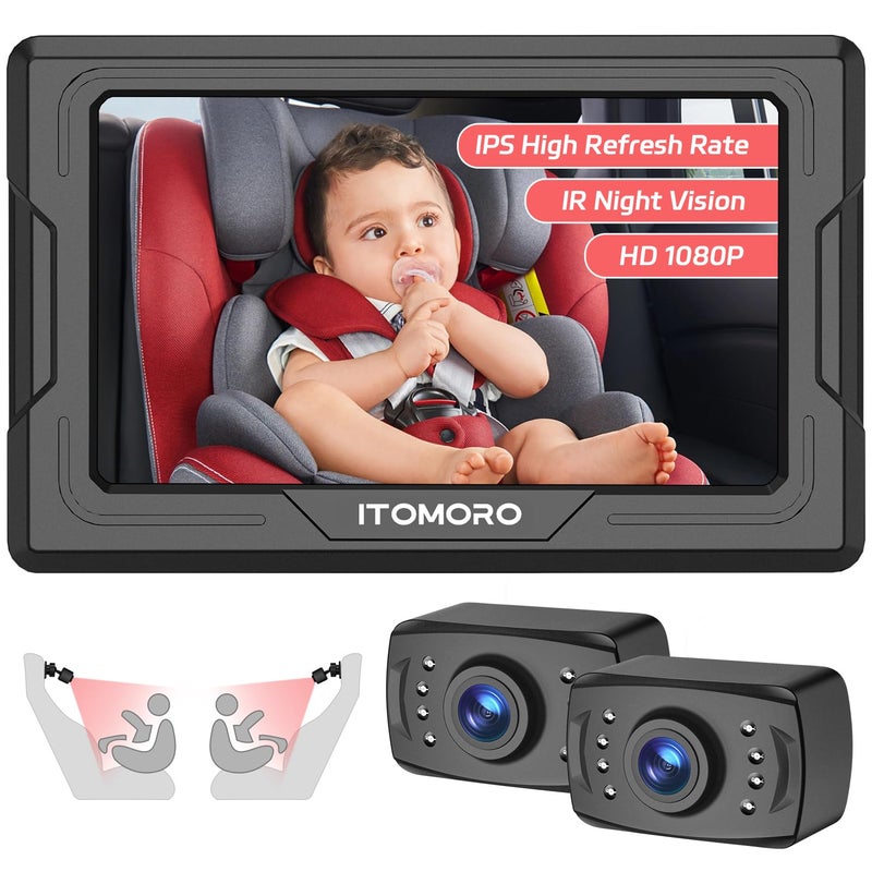 Itomoro Baby Car Camera HD 1080P Dual-Channel Display Car Baby Camera with 2 IR Night Vision Camera, Easily Install 4.3'' Car Camera for Baby with Crystal Clear Wide View for Rear Facing Seat - Image 1
