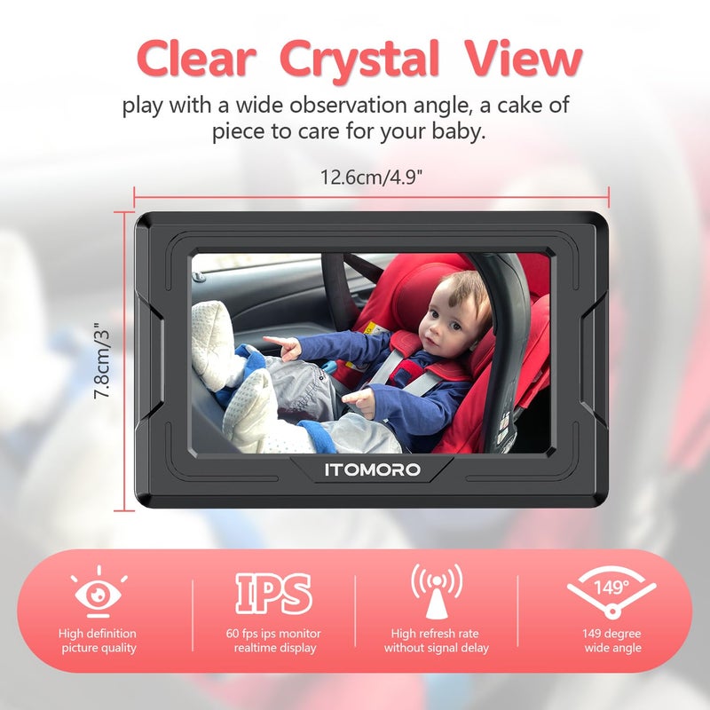 Itomoro Baby Car Camera HD 1080P Dual-Channel Display Car Baby Camera with 2 IR Night Vision Camera, Easily Install 4.3'' Car Camera for Baby with Crystal Clear Wide View for Rear Facing Seat - Image 4