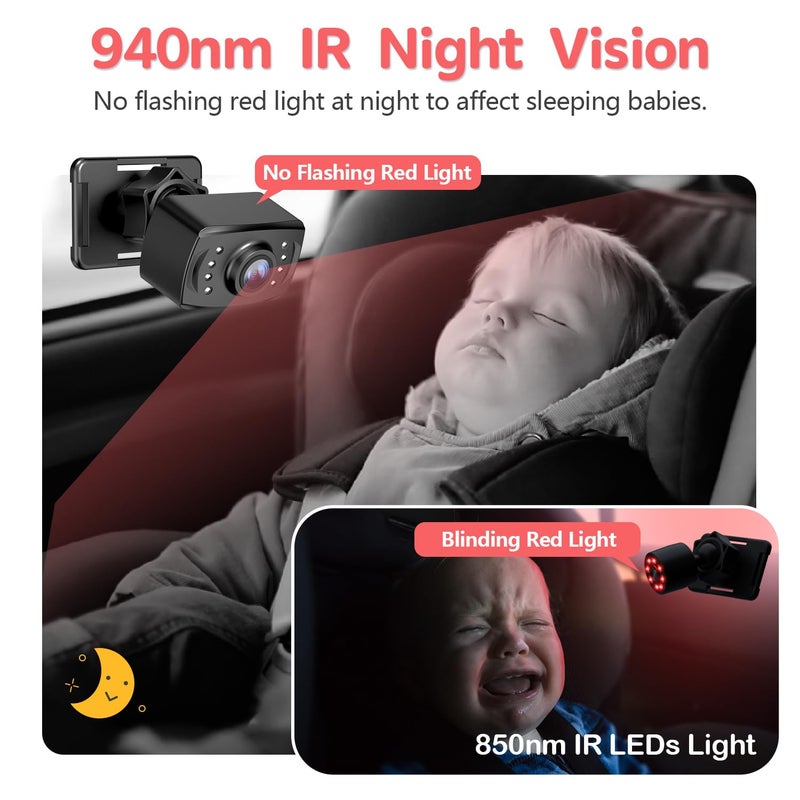 Itomoro Baby Car Camera HD 1080P Dual-Channel Display Car Baby Camera with 2 IR Night Vision Camera, Easily Install 4.3'' Car Camera for Baby with Crystal Clear Wide View for Rear Facing Seat - Image 3
