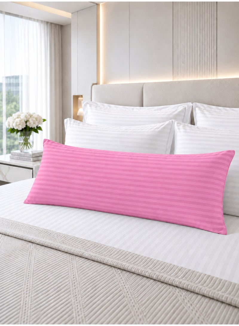 Hotel Linen Klub Krude Long Body Pillow 1pc, Fabric: 100% Polyester 85 GSM Microfiber 1 cm Stripe Super Soft, Filling: 1300 gm Hollow Fiber Comfort, Breathable & Ultra Soft Size: 45 x 120 cm, Color: Baby Pink - Image 2