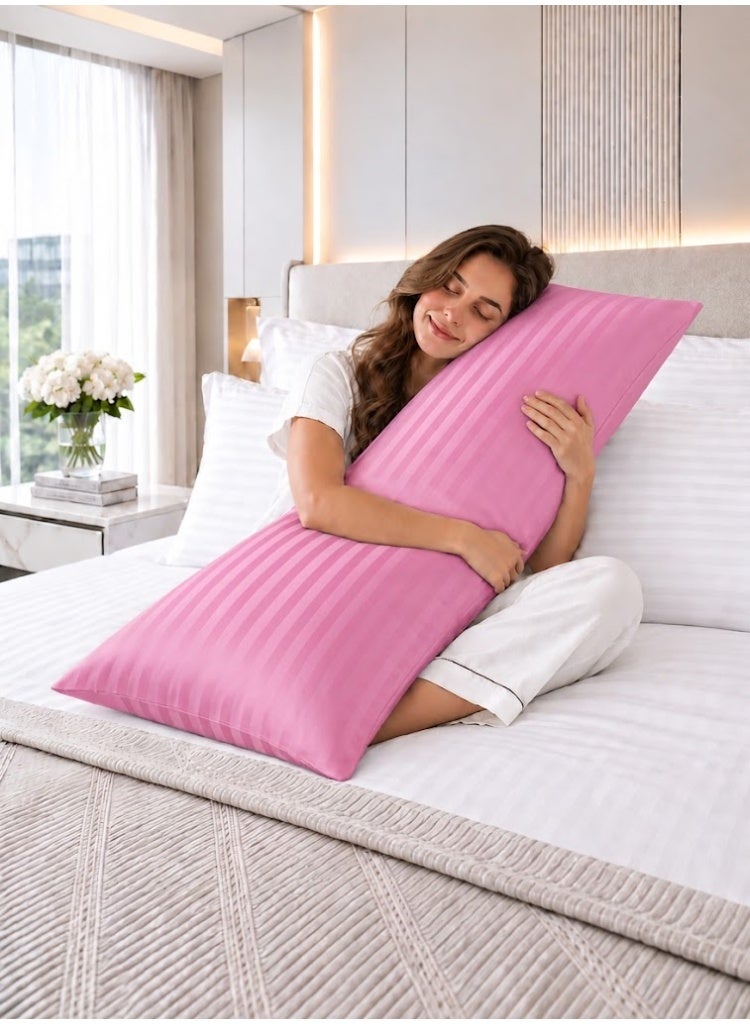Hotel Linen Klub Krude Long Body Pillow 1pc, Fabric: 100% Polyester 85 GSM Microfiber 1 cm Stripe Super Soft, Filling: 1300 gm Hollow Fiber Comfort, Breathable & Ultra Soft Size: 45 x 120 cm, Color: Baby Pink - Image 1
