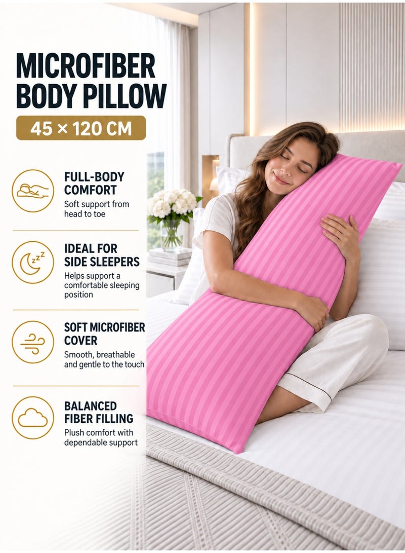 Hotel Linen Klub Krude Long Body Pillow 1pc, Fabric: 100% Polyester 85 GSM Microfiber 1 cm Stripe Super Soft, Filling: 1300 gm Hollow Fiber Comfort, Breathable & Ultra Soft Size: 45 x 120 cm, Color: Baby Pink - Image 3