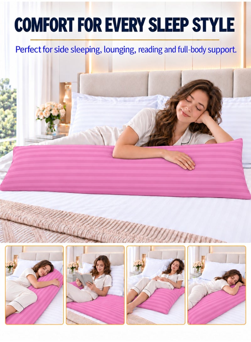 Hotel Linen Klub Krude Long Body Pillow 1pc, Fabric: 100% Polyester 85 GSM Microfiber 1 cm Stripe Super Soft, Filling: 1300 gm Hollow Fiber Comfort, Breathable & Ultra Soft Size: 45 x 120 cm, Color: Baby Pink - Image 5