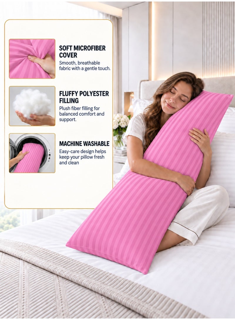 Hotel Linen Klub Krude Long Body Pillow 1pc, Fabric: 100% Polyester 85 GSM Microfiber 1 cm Stripe Super Soft, Filling: 1300 gm Hollow Fiber Comfort, Breathable & Ultra Soft Size: 45 x 120 cm, Color: Baby Pink - Image 4