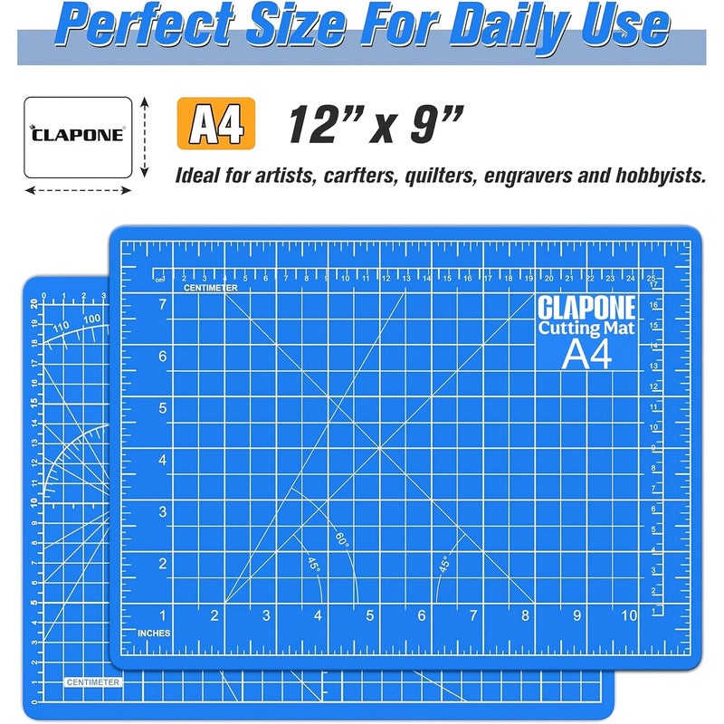 CLAPONE Cutting mat a4 Size/Self Healing/Paper Cutting Board/Anti Cut mat/Art Board/Drawing mat Artists/Paper Cutting/Craft Board Art and Craft 9inch x 12inch 5-Layer Double-Sided Mat(Blue) - Image 2