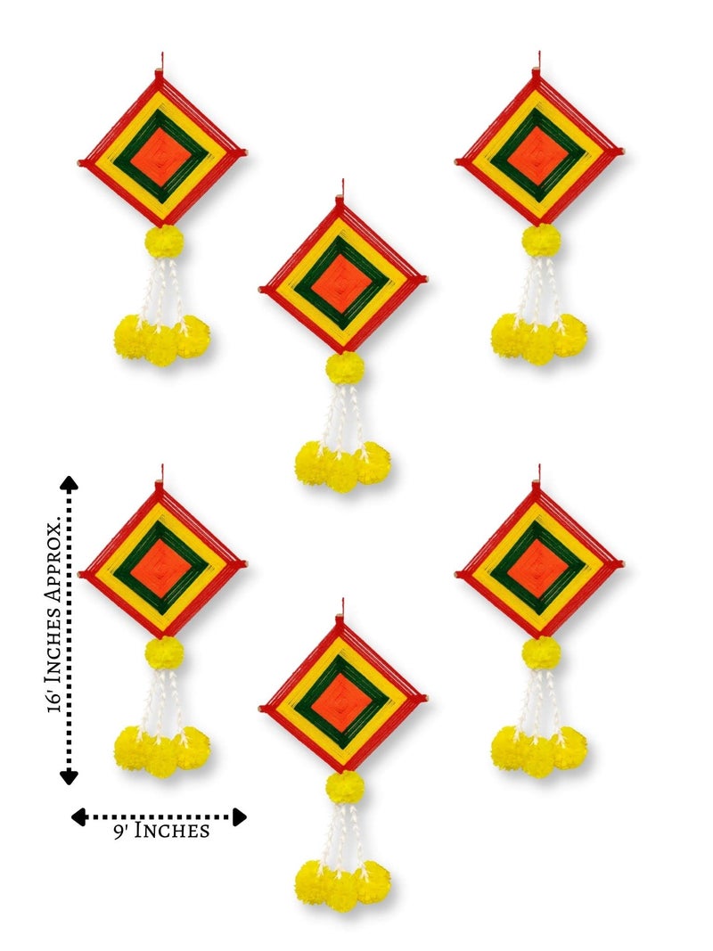 JH Gallery Handmade Artificial Marigold Fluffy Flowers Colorful Woolen Kite Hangings (39 Inches Height Approx.) (Pack of 6) - Image 2