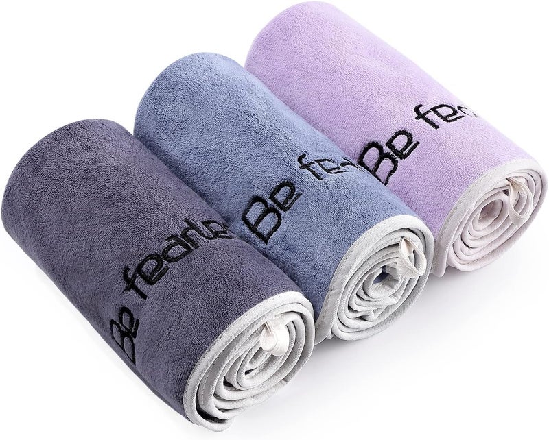 Bobor Gym Towels Set, Microfiber Sports Towel for Men and Women, Super Soft and Quick-Drying 3-Pack Set Towel, for Tennis, Yoga, Cycling, Swimming (1Blue+1Purple+1Gray, 14" x 29") - Image 1