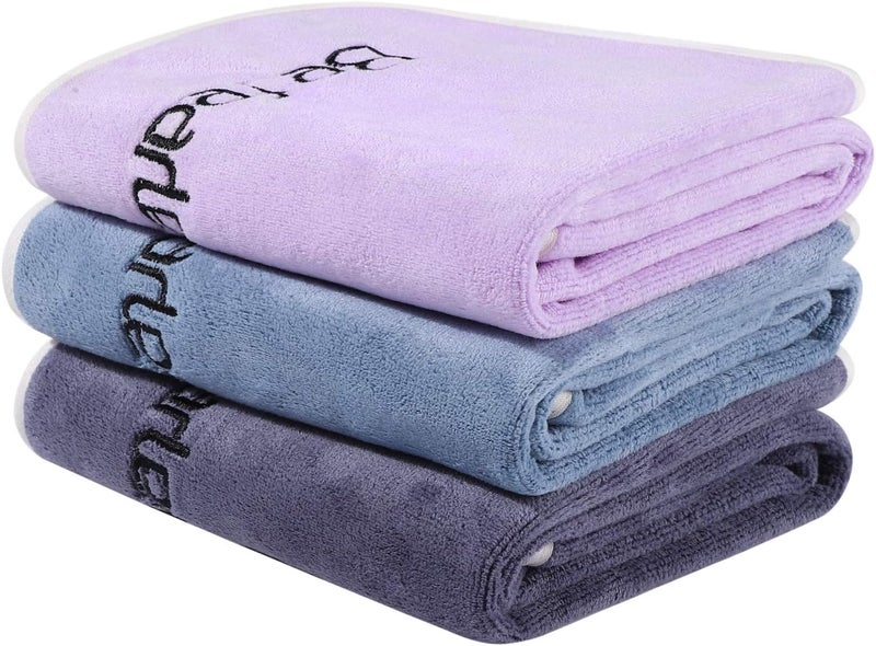 Bobor Gym Towels Set, Microfiber Sports Towel for Men and Women, Super Soft and Quick-Drying 3-Pack Set Towel, for Tennis, Yoga, Cycling, Swimming (1Blue+1Purple+1Gray, 14" x 29") - Image 2