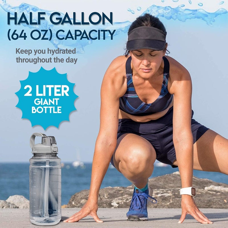 Delzon Sports Water Bottles Unbreakable Shaker with Portable Wide MouthTravel Bottle with Sipper Clear Intake ML marking Color MultiColor 2 Liter - Image 4