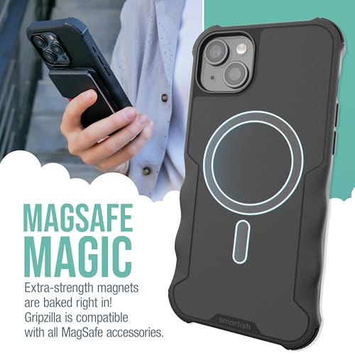 Smartish iPhone 15 Plus Protective Magnetic Case Gripzilla Compatible with MagSafe Rugged Tough Heavy Duty Grip Armor Cover wDrop Tested Protection for Apple iPhone 15 Plus Black Tie Affair - Image 3
