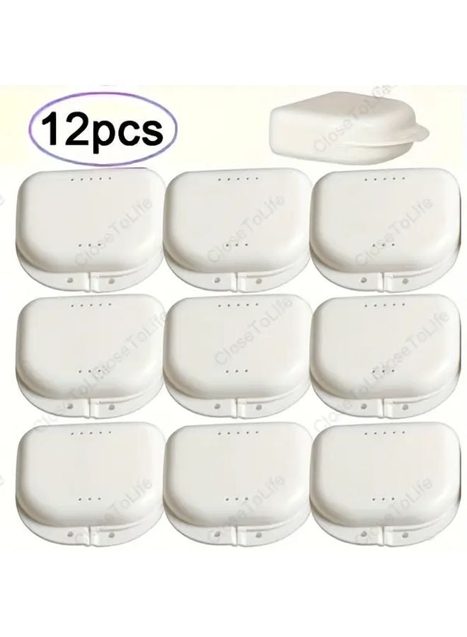 White 12 Pieces Portable Denture Case With Secure Seal Lid Ventilation Holes - Image 1