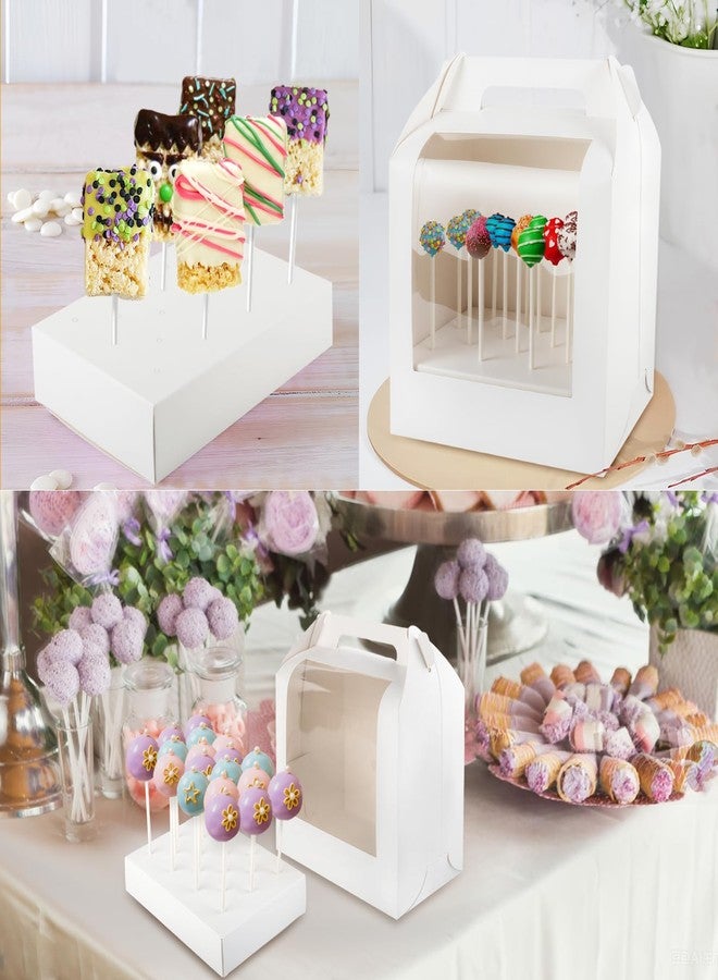 MGWOTH Cake Pop Boxes Packaging with Sticks Set, 5PCS Cakesicle Display Stand with Window, Portable Lollipops Transport Holder with 100Pcs Paper Sticks, Bakery Containers for Babyshower, Party - Image 5