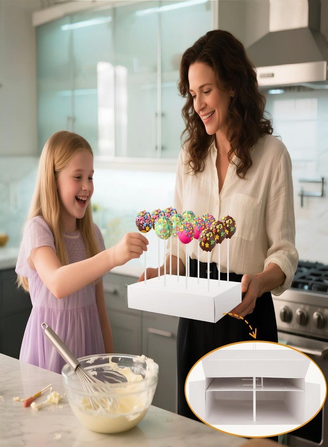 MGWOTH Cake Pop Boxes Packaging with Sticks Set, 5PCS Cakesicle Display Stand with Window, Portable Lollipops Transport Holder with 100Pcs Paper Sticks, Bakery Containers for Babyshower, Party - Image 2